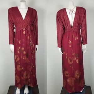 Carol Peretz Vintage 80s Silk Blend Dark Red & Gold Rare Evening Gown Size 12